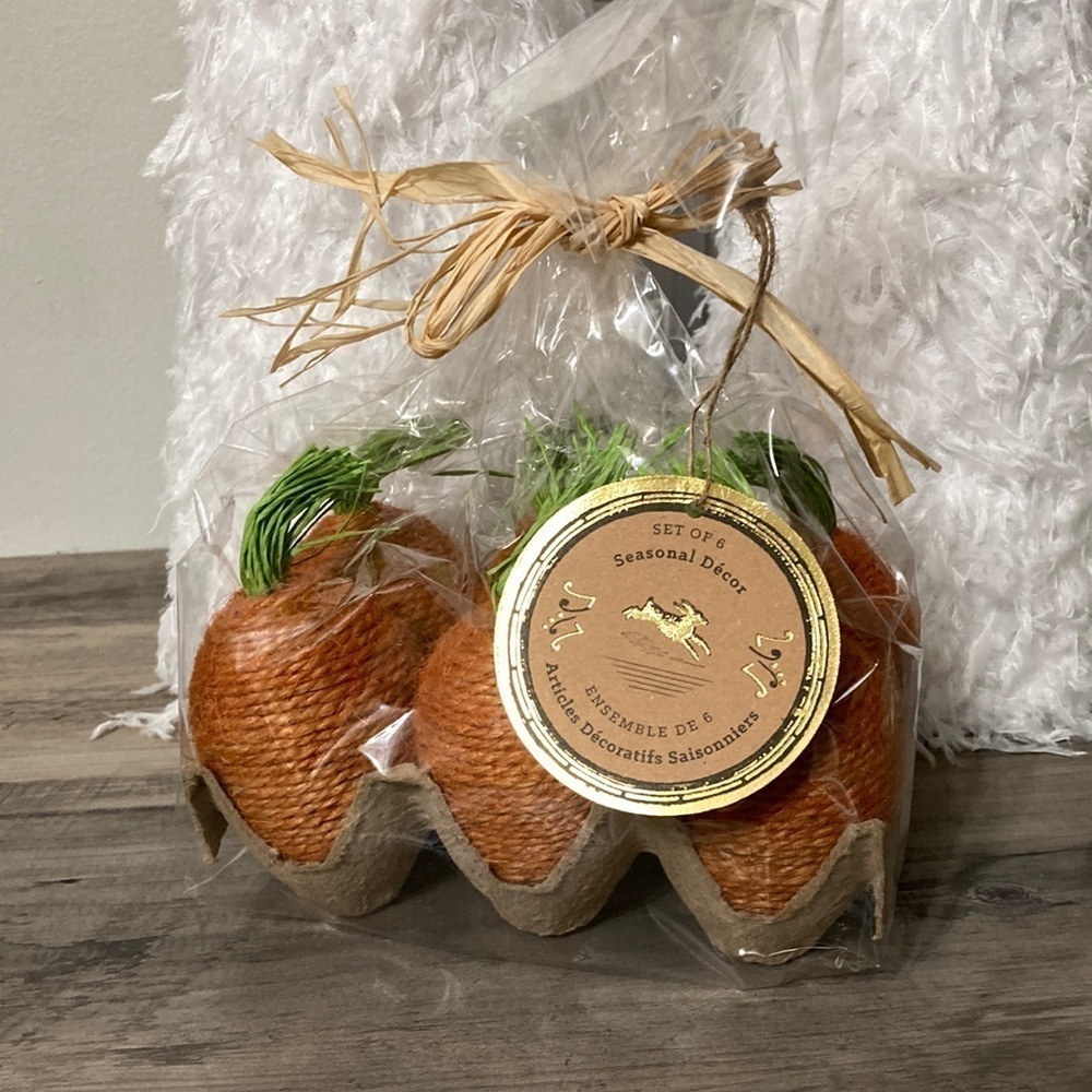 RABBIT HILL FARM Set of 6 Jute CARROT EGGS IN CARTON EASTER DECOR